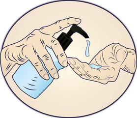 Digital png illustration of hands with disinfectant gel on transparent background