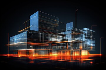 Sketch design of wireframe of building. Digital project visualization.