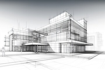 Sketch design of wireframe of building. Digital project visualization.