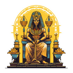 Amun Ra ägyptischer Sonnengott auf Thron Vektor