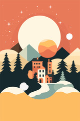 Christmas flat vector art illustration for greeting cards background