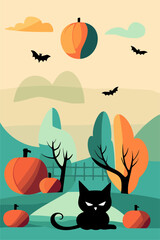 Halloween flat art vector illustration greeting card background 