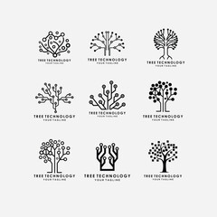 Tree tecnology Logo Designs Template Set