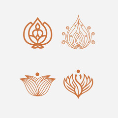 line art minimal icon logo of a yoga person with tree set