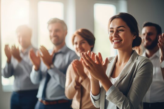 Business team and employees clapping hands for success, Support, Achievement.