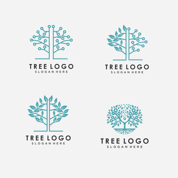 Tree tecnology Logo Designs Template Set