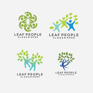 set Tree people logo design. abstract tree people logo design