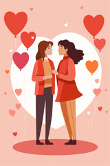 love greeting card illustration with heart and couples