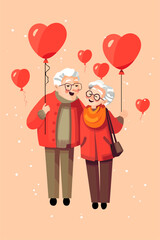 love greeting card illustration with heart and couples