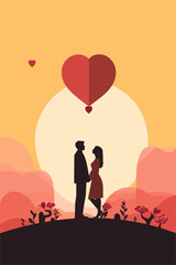 love greeting card illustration with heart and couples