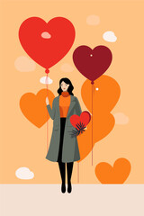 love greeting card illustration with heart and couples