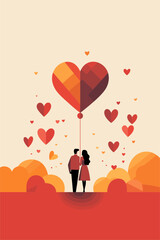 love greeting card illustration with heart and couples