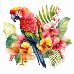 Fototapeta premium Parrot flower and fruit Illustration, Generative Ai