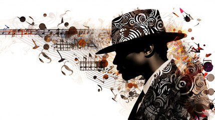 African american man in top hat on a grunge background.