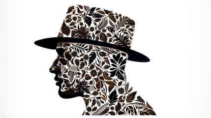 Silhouette of a man in a hat with a floral pattern.Silhouette of a man in a hat with a floral pattern.