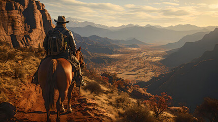 horseback riding through the mountains and streams of Argentine Patagonia, wonderful landscape, pure nature, Latin America