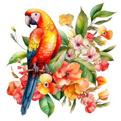 Parrot flower and fruit Illustration, Generative Ai