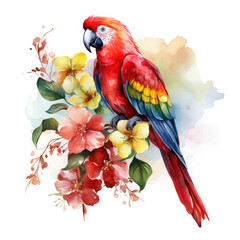 Fototapeta premium Parrot flower and fruit Illustration, Generative Ai