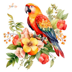 Fototapeta premium Parrot flower and fruit Illustration, Generative Ai