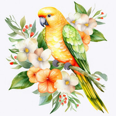 Parrot flower and fruit Illustration, Generative Ai