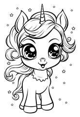 Adorable unicorns cute coloring book illustration for kids