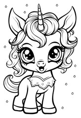 Adorable unicorns cute coloring book illustration for kids