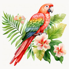 Fototapeta premium Parrot flower and fruit Illustration, Generative Ai