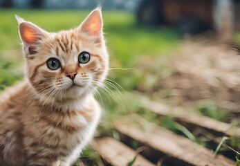 Naklejka na ściany i meble cat on the grass, Cat Lounging in the Grass, Cat Enjoying Nature, Cat Resting in the Grass 
