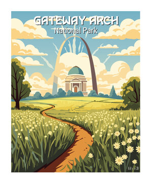 Vector Art of Gateway Arch National Park. Template of Illustration Graphic Modern Poster for art prints or banner design