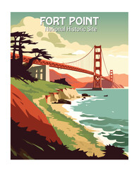 Vector Art of Fort Point National Historic Site National Park. Template of Illustration Graphic Modern Poster for art prints or banner design