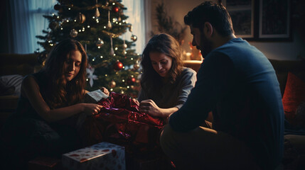 Fototapeta na wymiar Showered in Love: Family's Christmas Tradition, generative ai