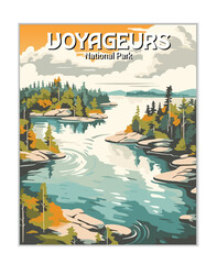 Vector Art of Voyageurs National Park. Template of Illustration Graphic Modern Poster for art prints or banner design