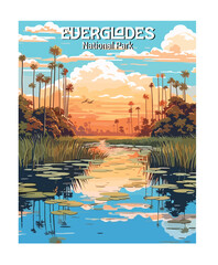 Vector Art of Everglades National Park. Template of Illustration Graphic Modern Poster for art prints or banner design - obrazy, fototapety, plakaty