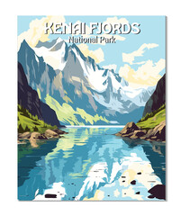 Vector Art of Kenai Fjords National Park. Template of Illustration Graphic Modern Poster for art prints or banner design