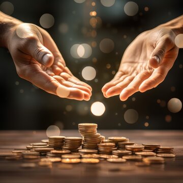 Save for the Future - Close-Up of Hand with Coin,ai generated