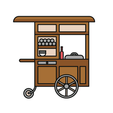 Meat ball food cart, rombong baso in cartoon style, gerobak abang tukang bakso - Vector