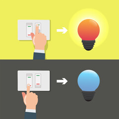 Toggle switch. Finger turn on and off the light design vector illustration