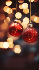 Fototapeta premium Bokeh Dreams: Red and Gold Ornaments Shine, Generative AI