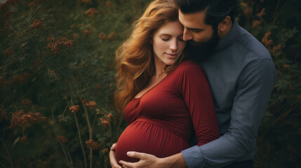 Obraz premium Portrait of lovely future parents during sunset