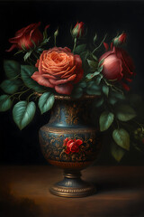 Red Vintage Flowers Roses  | DIGITAL Print | Wall Art | Home Decor | Abstract Art | Print Art | Art