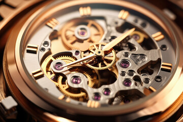 Close-up of delicate mechanical watch internal structure
