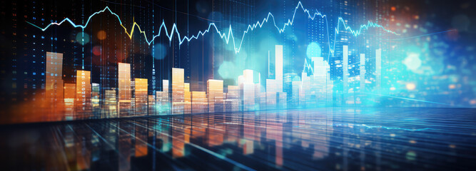 Wide format modern stock market information ripple curve concept illustration - obrazy, fototapety, plakaty
