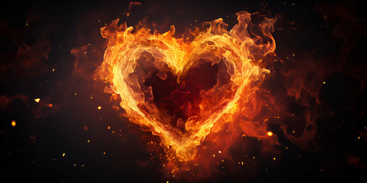 Heart shaped burning fire isolated on black stock Romantic Heart-Shaped Fire"