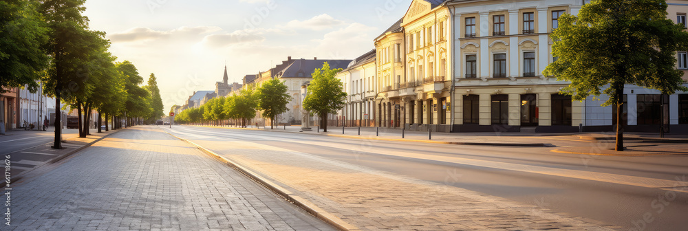 Wall mural Wide panorama empty European ancient street architecture tourist scenery