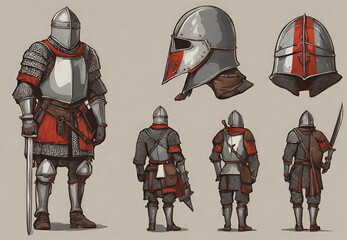 Naklejka premium Knight Wielding Sword, Medieval Warrior in Action, Chivalrous Swordsman Portrait, Knightly Figure with Weapon