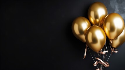 Golden balloons in front of a black background, leave blank