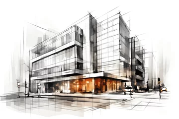 Foto op Aluminium Watercolor sketch of a business building © evening_tao