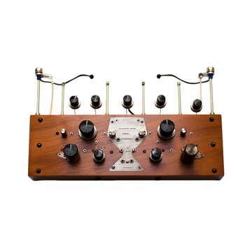 front view of theremin musical instrument isolated on a white transparent background