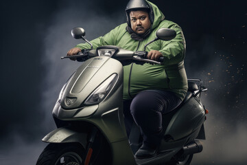 Obraz na płótnie Canvas fat man driving scooter