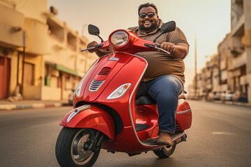 Fototapeta na wymiar fat man driving scooter